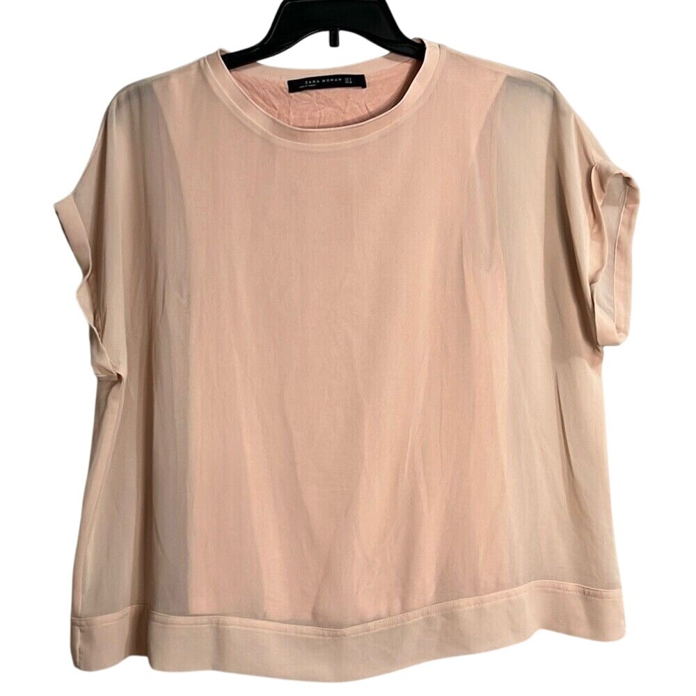 Zara Short Sleeve Blouse Sheer Lined Womans Size‎ Small Peach Color